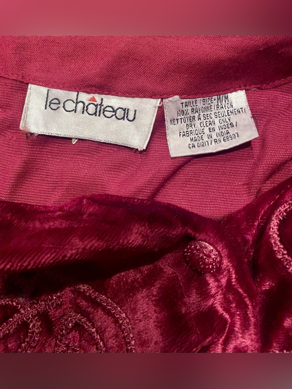 le chateau Deep Burgundy Embroidered Button-Down Shirt, Vintage 1990s - Picture 3 of 3